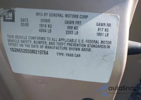 2005 Pontiac Grand Am Se z USA, uszkodzony, nr VIN 1G2NE52E55M219764